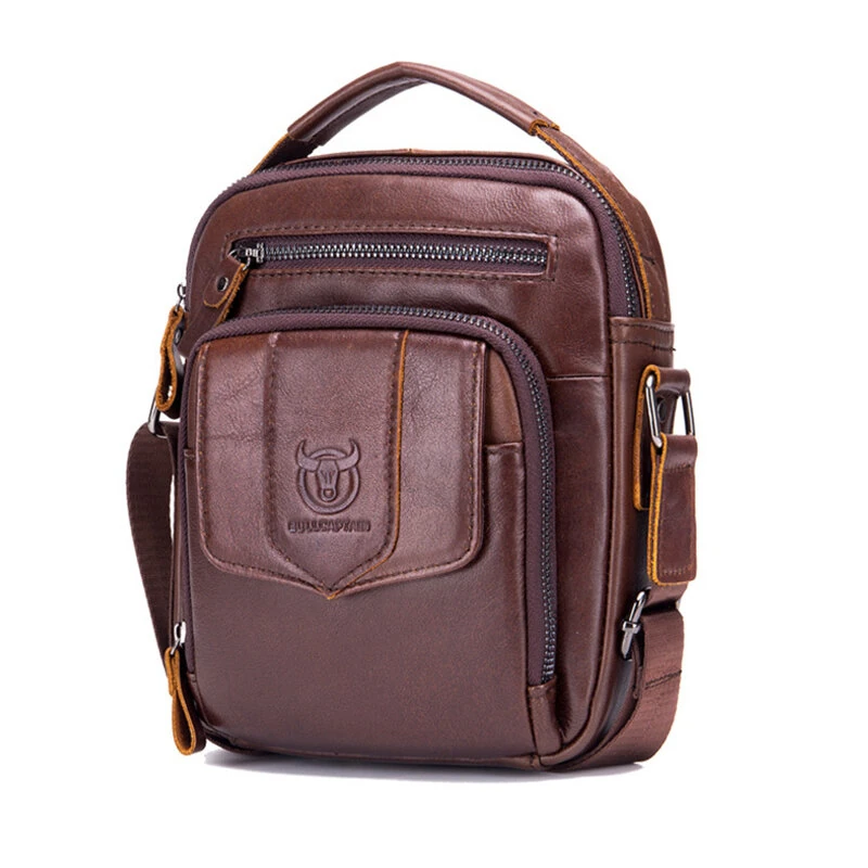 (image for) BULLCAPTAIN Genuine Leather Messenger Bag for Men Adjustable Shoulders Sling Crossbody Bags for Travel Work Business Handbag